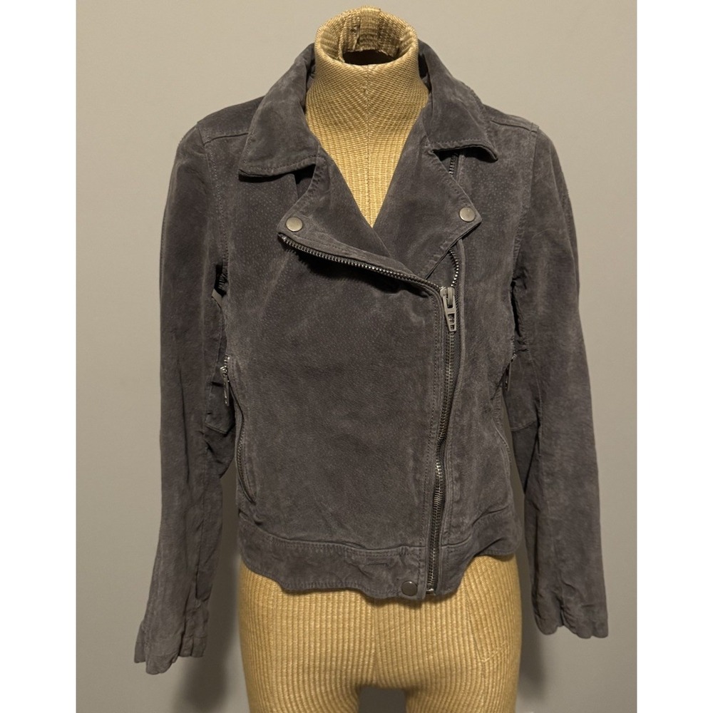 BLANKNYC Women's Genuine Suede Motorcycle Jacket Gray Size Large Full Zip Medium